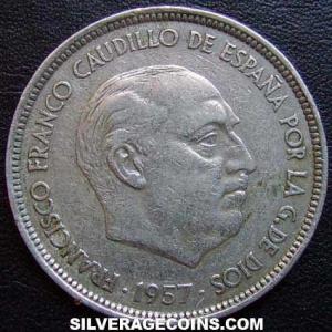 1957 (71) Franco Spanish 50 Pesetas (Obverse)
