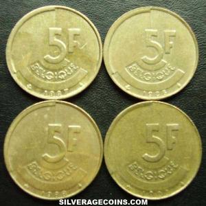 1986-1993 (4) Lot of 4 Different Dates Belgian 5 Francs (French) (Reverse)