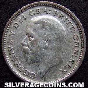 1927 George V British Silver Sixpence (Obverse)