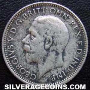 1928 George V British Silver "Oak Reverse" Sixpence (Obverse)