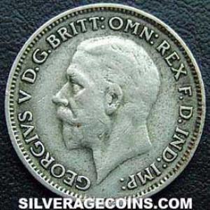1932 George V British Silver "Oak Reverse" Sixpence (Obverse)