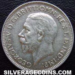 1933 George V British Silver "Oak Reverse" Sixpence (Obverse)