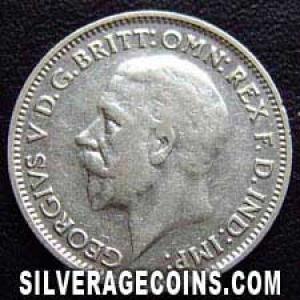 1934 George V British Silver "Oak Reverse" Sixpence (Obverse)