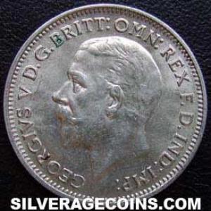 1936 George V British Silver "Oak Reverse" Sixpence (Obverse)