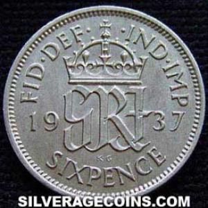 6 Peniques de Plata Británicos de Jorge VI 1937 (Reverso)