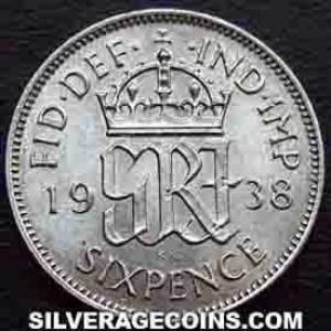 6 Peniques de Plata Británicos de Jorge VI 1938 (Reverso)