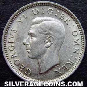1942 George VI British Silver Sixpence (Obverse)