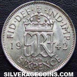 1942 George VI British Silver Sixpence (Reverse)