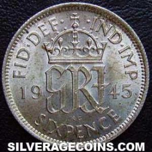 6 Peniques de Plata Británicos de Jorge VI 1945 (Reverso)