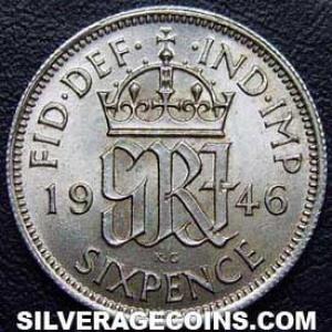 6 Peniques de Plata Británicos de Jorge VI 1946 (Reverso)