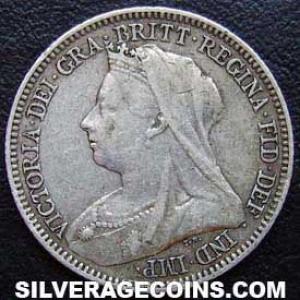 6 Peniques "Widow Head" de Plata Británicos de Victoria 1893 (Anverso)