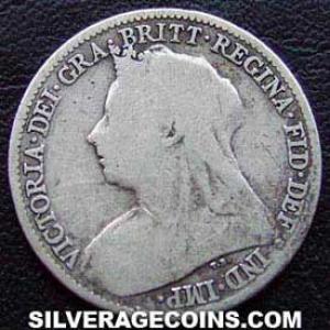 1895 Victoria British Silver "Widow Head" Sixpence (Obverse)