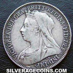 1897 Victoria British Silver "Widow Head" Sixpence (Obverse)