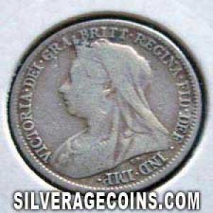 1900 Victoria British Silver "Widow Head" Sixpence (Obverse)