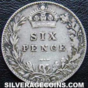 1902 Edward VII British Silver Sixpence (Reverse)