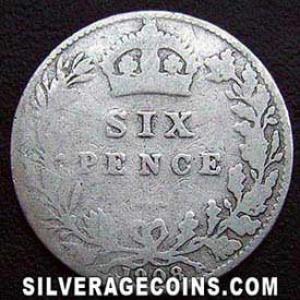 1908 Edward VII British Silver Sixpence (Reverse)
