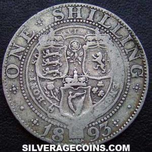 1893 Victoria British Silver "Widow Head" Shilling (Reverse)
