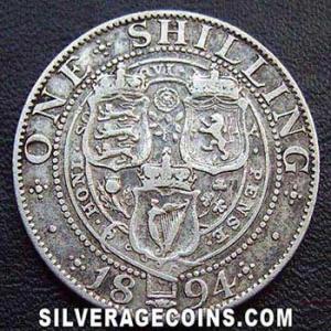 1894 Victoria British Silver "Widow Head" Shilling (Reverse)