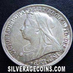 1897 Victoria British Silver "Widow Head" Shilling (Obverse)
