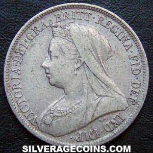1898 Victoria British Silver "Widow Head" Shilling (Obverse)
