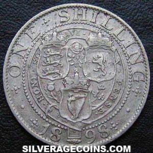1898 Victoria British Silver "Widow Head" Shilling (Reverse)