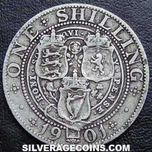 1901 Victoria British Silver "Widow Head" Shilling (Reverse)