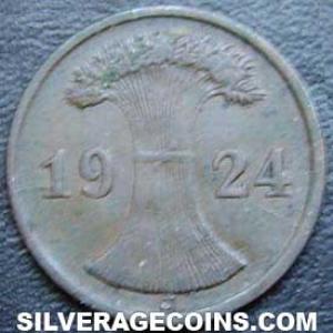 1924 J German Weimar Republic Bronze 2 Rentenpfennig (Obverse)