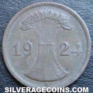 1924 A German Weimar Republic Bronze 2 Rentenpfennig (Obverse)