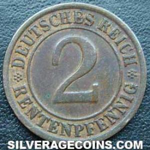 1924 F German Weimar Republic Bronze 2 Rentenpfennig (Reverse)