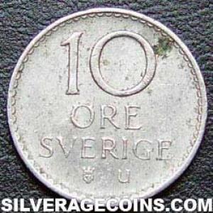 1972 U Gustav VI Swedish 10 Öre (Reverse)
