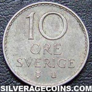 1973 U Gustav VI Swedish 10 Öre (Reverse)