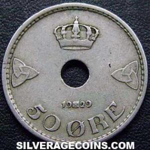 1929 Haakon VII Norwegian 50 Øre (Reverse)