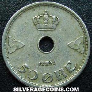 1949 Haakon VII Norwegian 50 Øre (Reverse)