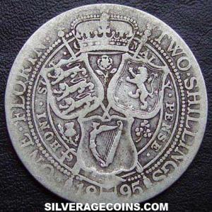 1895 Victoria British Silver "Widow Head" 2 Shillings (Florin) (Reverse)