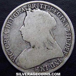 1896 Victoria British Silver "Widow Head" 2 Shillings (Florin) (Obverse)