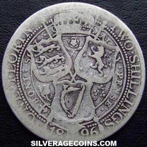 1896 Victoria British Silver "Widow Head" 2 Shillings (Florin) (Reverse)