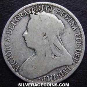 1899 Victoria British Silver "Widow Head" 2 Shillings (Florin) (Obverse)