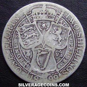1899 Victoria British Silver "Widow Head" 2 Shillings (Florin) (Reverse)