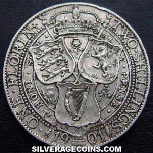 2 Chelines (Florín) "Widow Head" de Plata Británico de Victoria 1901 (Reverso)