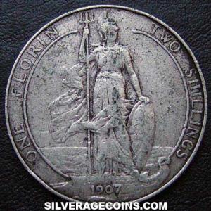 2 Chelines (Florín) de Plata Británico de Eduardo VII 1907 (Reverso)
