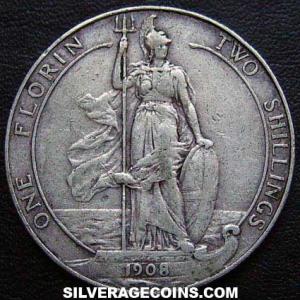 2 Chelines (Florín) de Plata Británico de Eduardo VII 1908 (Reverso)