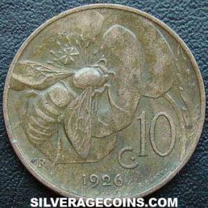 1926 R Vittorio Emanuele III Italian Bronze 10 Centesimi (Reverse)
