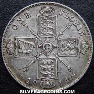 2 Chelines (Florín) de Plata Británicos de Jorge V 1914-2E (Reverso)