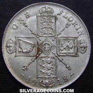 2 Chelines (Florín) de Plata Británicos de Jorge V 1918 (Reverso)