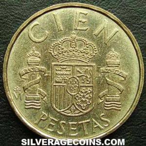 1982 lis down Juan Carlos I Spanish 100 Pesetas (Reverse)