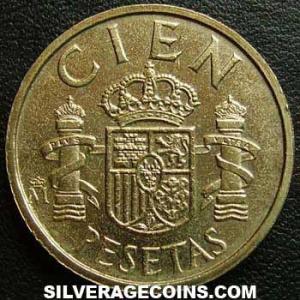 1984 lis down Juan Carlos I Spanish 100 Pesetas (Reverse)