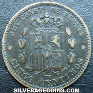 1878 OM Alfonso XII Spanish Bronze 5 Cents (Reverse)