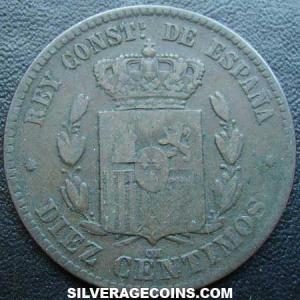 1878 OM Alfonso XII Spanish Bronze 10 Cents (Reverse)