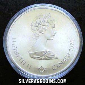 1976 Elizabeth II Canadian Silver 10 Dollars (Football) (Obverse)