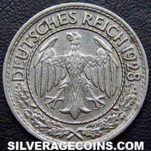 1928 A German Weimar Republic 50 Reichspfennig (Obverse)
